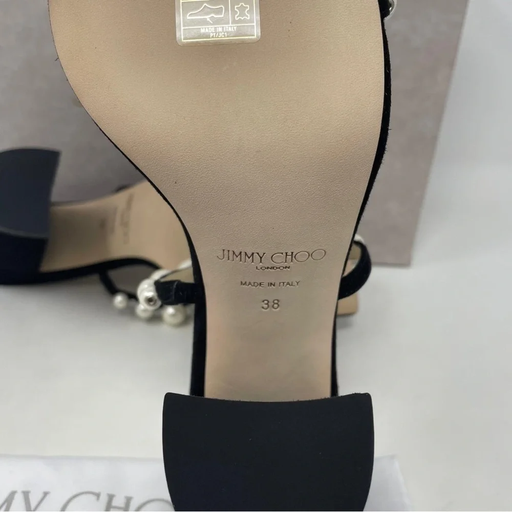 Jimmy Choo Amara 85mm Pearl Embellished Suede Heeled Sandals - NWT - Picture 14 of 16